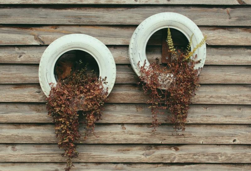 Upcycled Tire Hanging Flower Planter