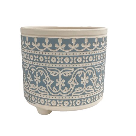 Blue Stencil Pot 6"