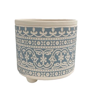 Blue Stencil Pot 6"