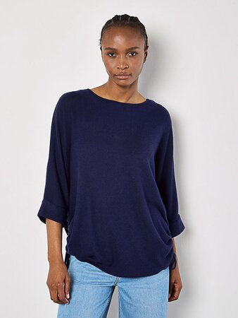 Navy Bat Sleeve Tie Top
