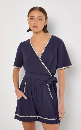 Navy Wrap Peplum Top