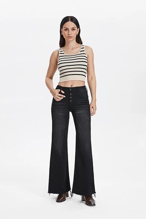 Black High Rise Frayed Jeans