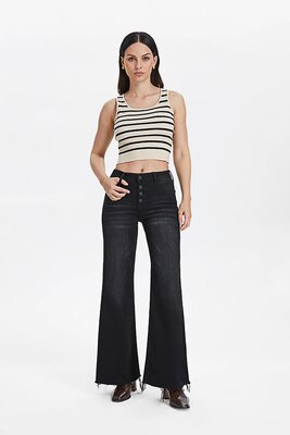 Black High Rise Frayed Jeans