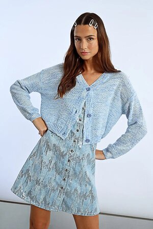 Blue Knit Button Cardi