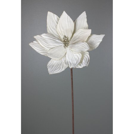 Ivory Velvet Glitter Poinsettia Stem