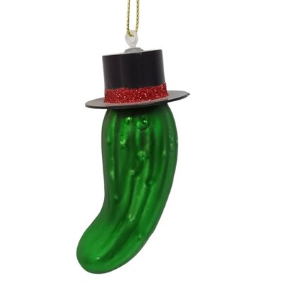Green Glass Pickle w/Hat Ornament