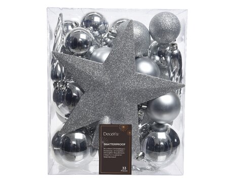 Silver Tree Topper and Ornaments