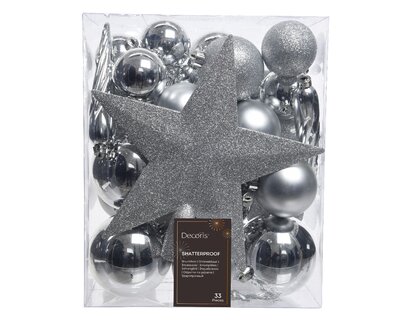 Silver Tree Topper and Ornaments