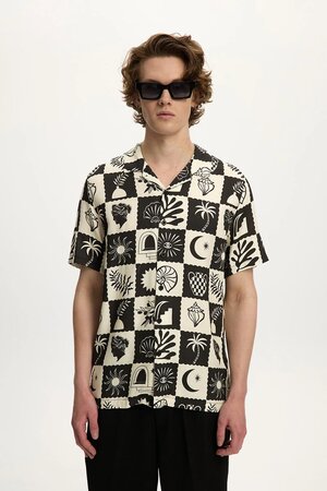 Black Cream Print Beach Shirt