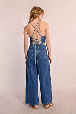 Blue Denim Strap Jumpsuit - image 2